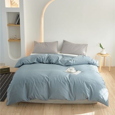 Azul claro 100% de algodón puro de grapa larga cubierta de edredón ropa de cama ropa de cama conjuntos