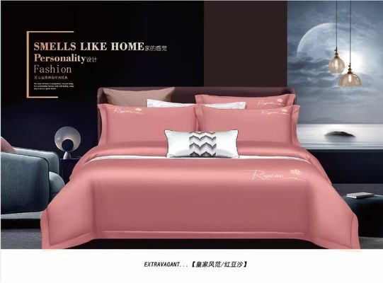 Conjunto de ropa de cama de color rosa sólido de algodón de grapa larga bordado