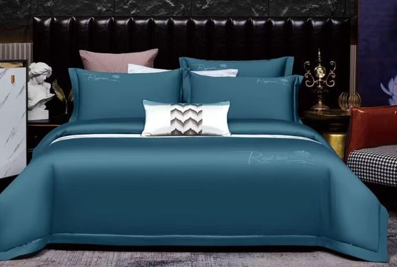 Cyan de algodón sólido bordado cubierta de edredón ropa de cama conjunto de hogar textil