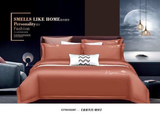 Setios de ropa de cama de coral sólido de algodón egipcio de chapa personalizada