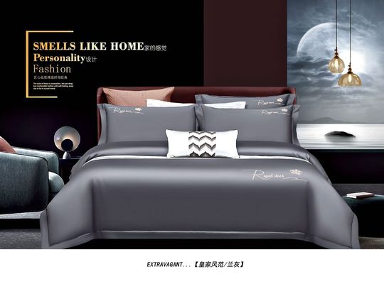 Camote gris egipcio con bordado de cubierta de edredón y ropa de cama