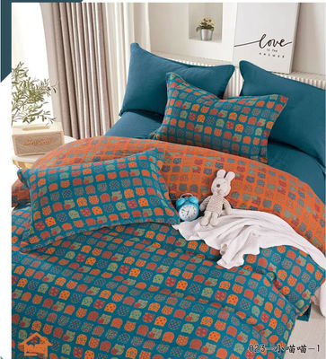Orange Blue Fashion Design Jacquard Set de ropa de cama de algodón Cubierta de edredón Sillón ajustado