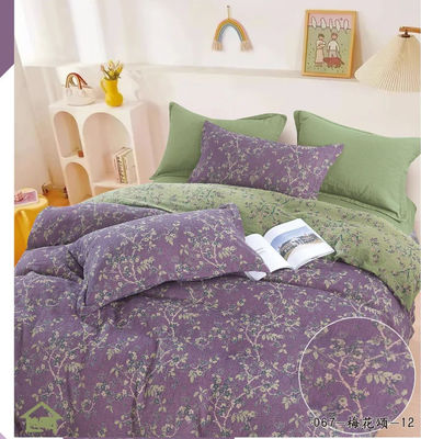 Violeta y verde 100% de algodón lavado Jacquard tejido ropa de cama conjunto tamaño europeo