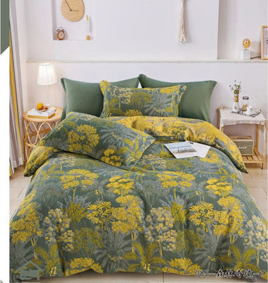 100% Lavado Peinado Color de algodón Tejido Set de ropa de cama Cubierta de edredón Casilla de almohada Lámina ajustada