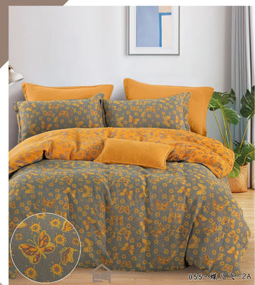100% de algodón lavado Set de ropa de cama de tamaño cortado Cubierta de edredón Sábana de cama Casión de almohada Sábana ajustada