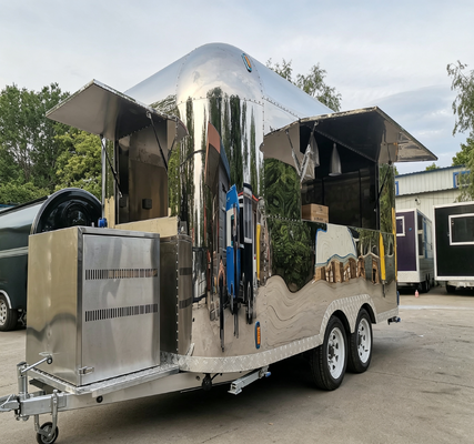Custom Vintage Stainless Steel Mobile Food Trailer Coffee Bar Ice Cream Fast Food Catering Trailer